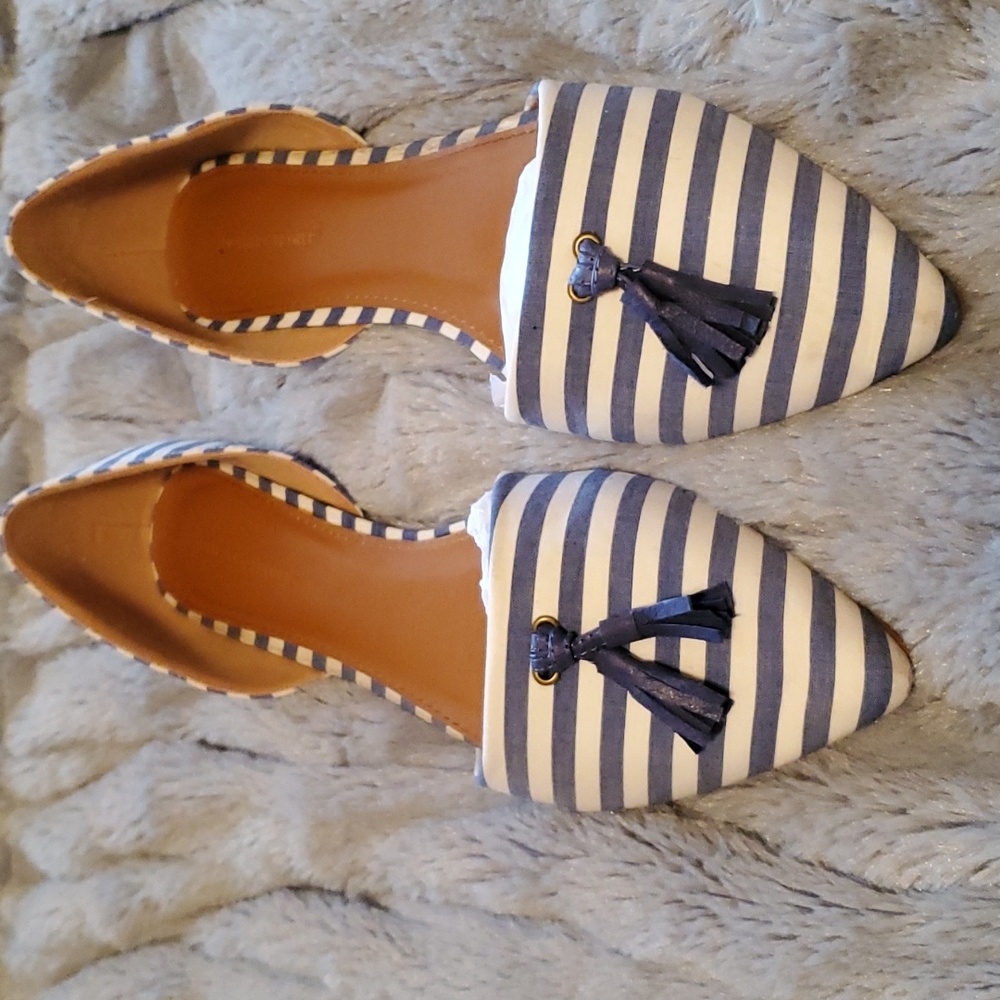 Blue and White Striped Flats